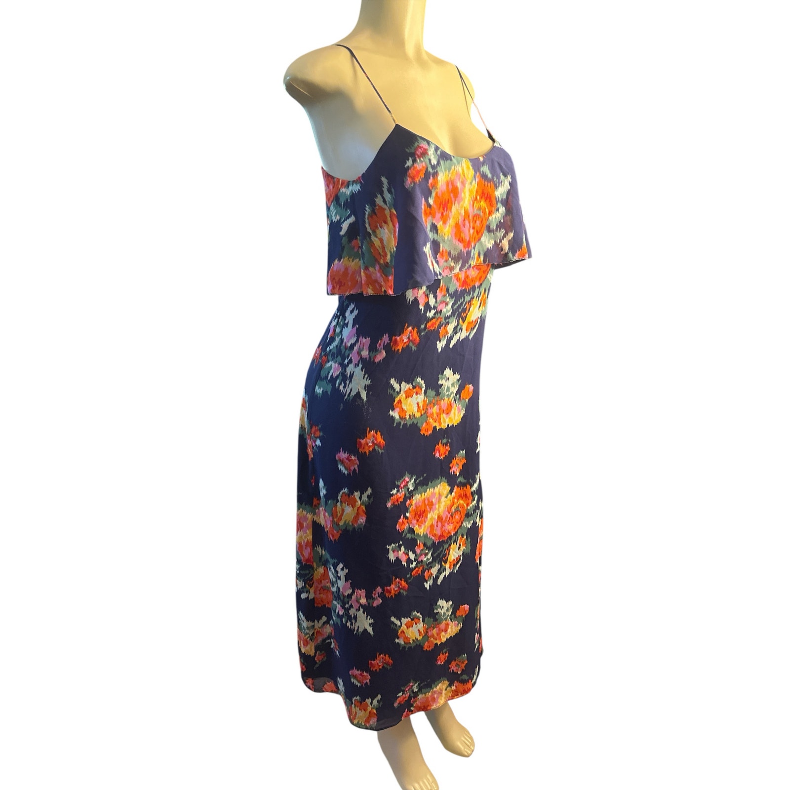 Women S Joie Thura Tiered Maxi Dress Floral Navy Silk Side Slit Wedding Guest
